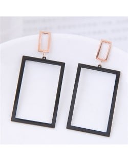 Large Black Rectangle Dangling Fashion Stud Earrings
