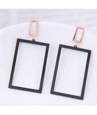 Large Black Rectangle Dangling Fashion Stud Earrings