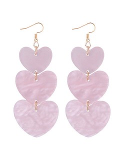 Linked Triple Seashell Hearts Dangling Fashion Earrings