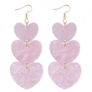 Linked Triple Seashell Hearts Dangling Fashion Earrings
