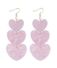 Linked Triple Seashell Hearts Dangling Fashion Earrings