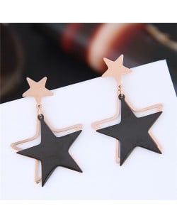 Twin Lucky Stars High Fashion Titanium and Rose Gold Earrings