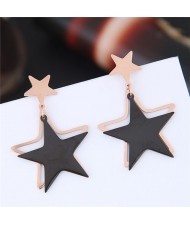 Twin Lucky Stars High Fashion Titanium and Rose Gold Earrings