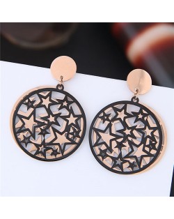 Starry Night High Fashion Titanium and Rose Gold Stud Earrings