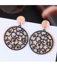 Starry Night High Fashion Titanium and Rose Gold Stud Earrings