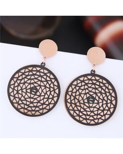 Abstract Floral Petals Pattern High Fashion Titanium and Rose Gold Stud Earrings