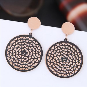 Abstract Floral Petals Pattern High Fashion Titanium and Rose Gold Stud Earrings