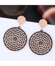 Abstract Floral Petals Pattern High Fashion Titanium and Rose Gold Stud Earrings