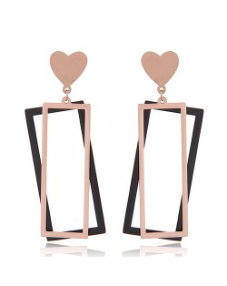 Dual Oblongs Heart Fashion Titanium and Rose Gold Stud Earrings