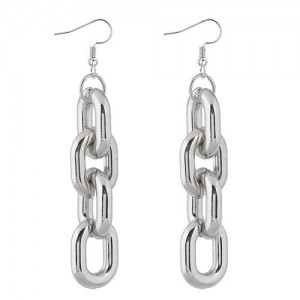 Chunky Chain Design High Fashion Alloy Costume Earrings - Silver