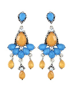 Rhinestones and Acrylic Gems Embellished Resplendent Floral Waterdrops Design Earrings - Yellow