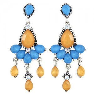 Rhinestones and Acrylic Gems Embellished Resplendent Floral Waterdrops Design Earrings - Yellow