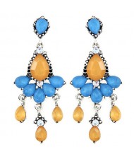 Rhinestones and Acrylic Gems Embellished Resplendent Floral Waterdrops Design Earrings - Yellow