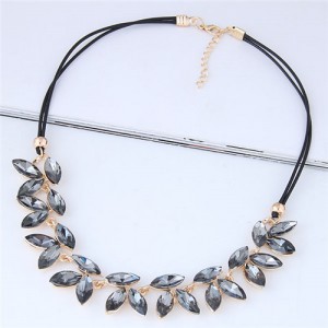 Resin Gem Leaves Shining Fashion Rope Costume Necklace - Gray