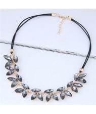Resin Gem Leaves Shining Fashion Rope Costume Necklace - Gray