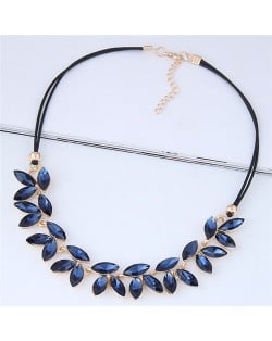 Resin Gem Leaves Shining Fashion Rope Costume Necklace - Dark Blue