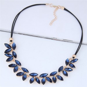 Resin Gem Leaves Shining Fashion Rope Costume Necklace - Dark Blue