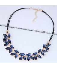 Resin Gem Leaves Shining Fashion Rope Costume Necklace - Dark Blue