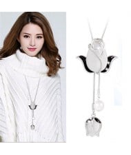 Czech Drill Embellished Opal Tulip Theme Platinum Plated Fashion Necklace