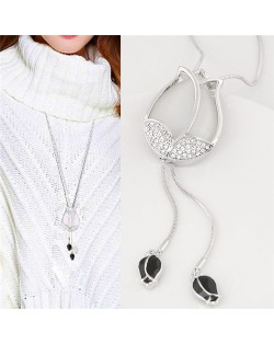 Czech Rhinestone and Opal Inlaid Tulip Fashion Long Style Costume Necklace