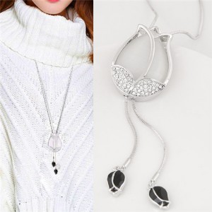 Czech Rhinestone and Opal Inlaid Tulip Fashion Long Style Costume Necklace