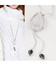 Czech Rhinestone and Opal Inlaid Tulip Fashion Long Style Costume Necklace