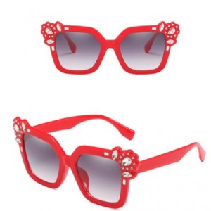Gems Embellished Frame Women High Fashion Sunglasses - Red