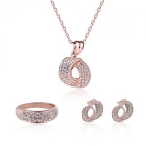 Rhinestone Embellished Shining Revolving Fashion Necklace Earrings and Ring Set