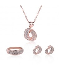 Rhinestone Embellished Shining Revolving Fashion Necklace Earrings and Ring Set