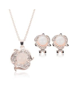 Opal Inlaid Elegant Style Shining Floral Design 2pcs Golden Fashion Jewelry Set