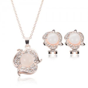 Opal Inlaid Elegant Style Shining Floral Design 2pcs Golden Fashion Jewelry Set