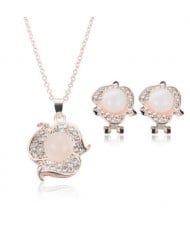 Opal Inlaid Elegant Style Shining Floral Design 2pcs Golden Fashion Jewelry Set