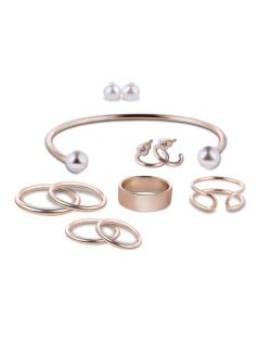 Pearl Fashion Assorted Rings Earrings and Bracelet 9 pcs Costume Jewelry Set