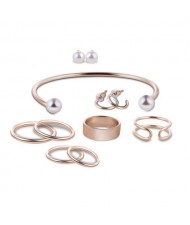 Pearl Fashion Assorted Rings Earrings and Bracelet 9 pcs Costume Jewelry Set