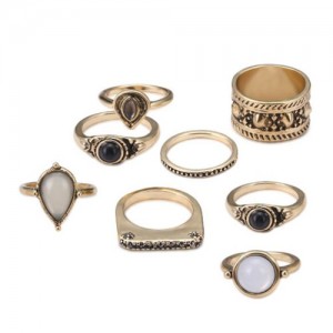 Vintage Floral Engraving Design 8 pcs Fashion Rings Set