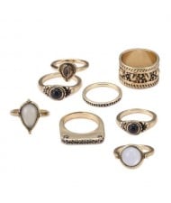 Vintage Floral Engraving Design 8 pcs Fashion Rings Set