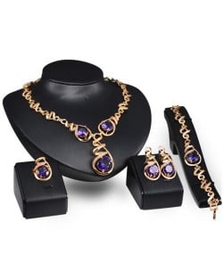Gem Inlaid Vine Design Chain Luxurious Style 4 pcs Fashion Jewelry Set - Purple