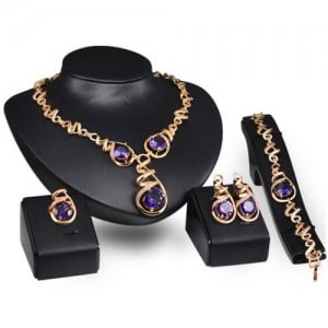 Gem Inlaid Vine Design Chain Luxurious Style 4 pcs Fashion Jewelry Set - Purple