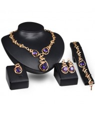 Gem Inlaid Vine Design Chain Luxurious Style 4 pcs Fashion Jewelry Set - Purple