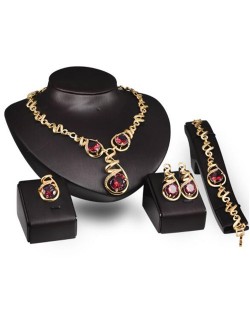 Gem Inlaid Vine Design Chain Luxurious Style 4 pcs Fashion Jewelry Set - Red