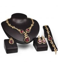 Gem Inlaid Vine Design Chain Luxurious Style 4 pcs Fashion Jewelry Set - Red