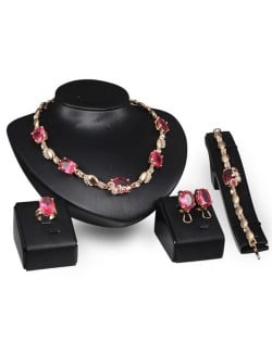 Rose Gem Embellished Romantic Floral Design 4 pcs Fashion Jewelry Set