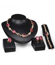 Rose Gem Embellished Romantic Floral Design 4 pcs Fashion Jewelry Set