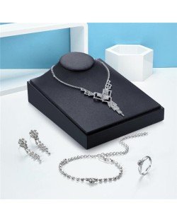 Rhinestone Embellished Squares and Tassel Design 4 pcs Fashion Jewelry Set