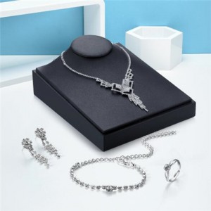 Rhinestone Embellished Squares and Tassel Design 4 pcs Fashion Jewelry Set