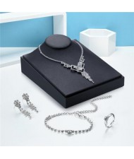 Rhinestone Embellished Squares and Tassel Design 4 pcs Fashion Jewelry Set