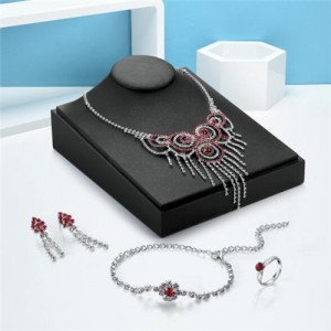 Rhinestone Embellished Circles Waterdrops and Flower Design 4 pcs Fashion Jewelry Set