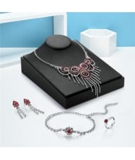 Rhinestone Embellished Circles Waterdrops and Flower Design 4 pcs Fashion Jewelry Set