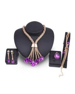 Dangling Violet Gems Design 4 pcs Fashion Jewelry Set
