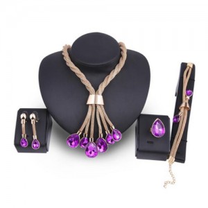 Dangling Violet Gems Design 4 pcs Fashion Jewelry Set